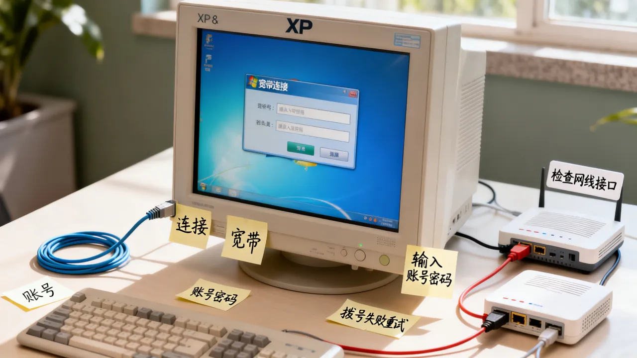 xp系统电脑如何连宽带连接网络连接服务器，拨号上网失败怎么解决