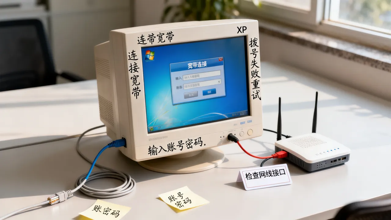 xp系统电脑如何连宽带连接网络连接服务器，拨号上网失败怎么解决