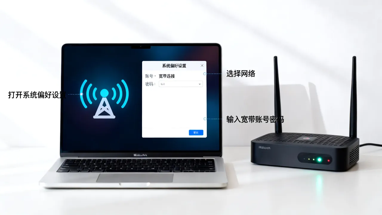MacBook如何登录宽带连接服务器，苹果笔记本怎么连接宽带
