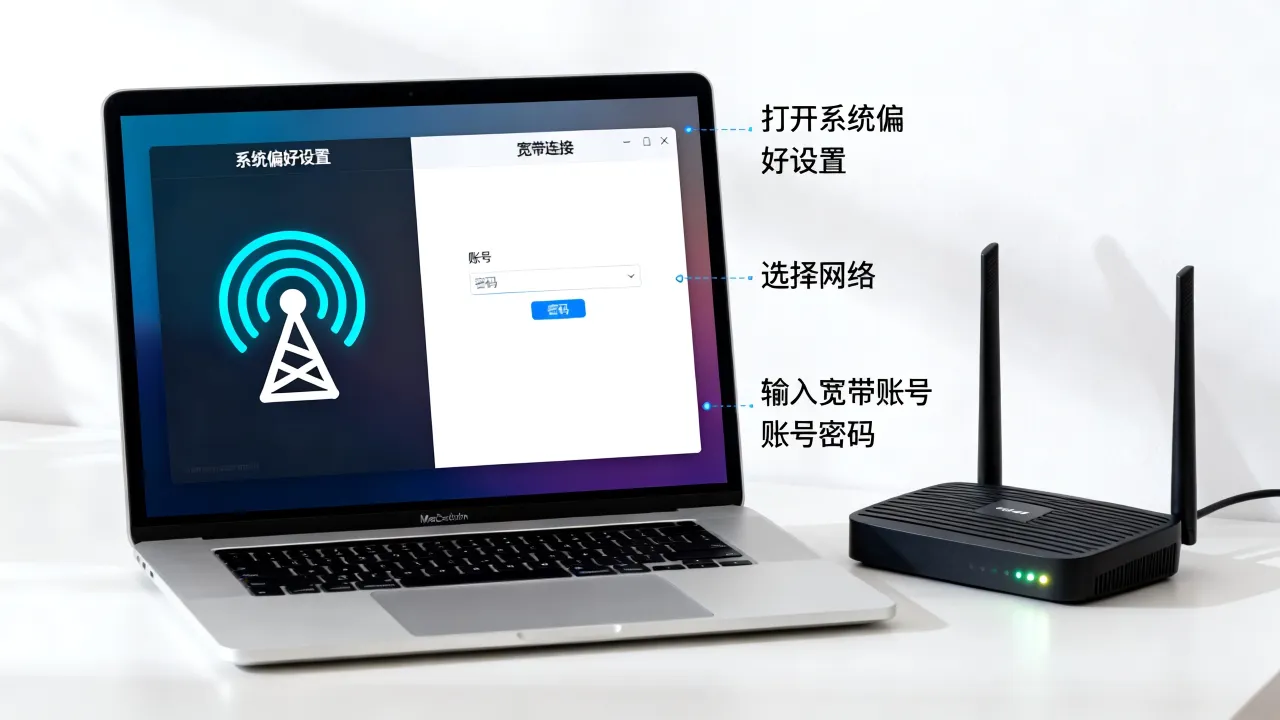 MacBook如何登录宽带连接服务器，苹果笔记本怎么连接宽带