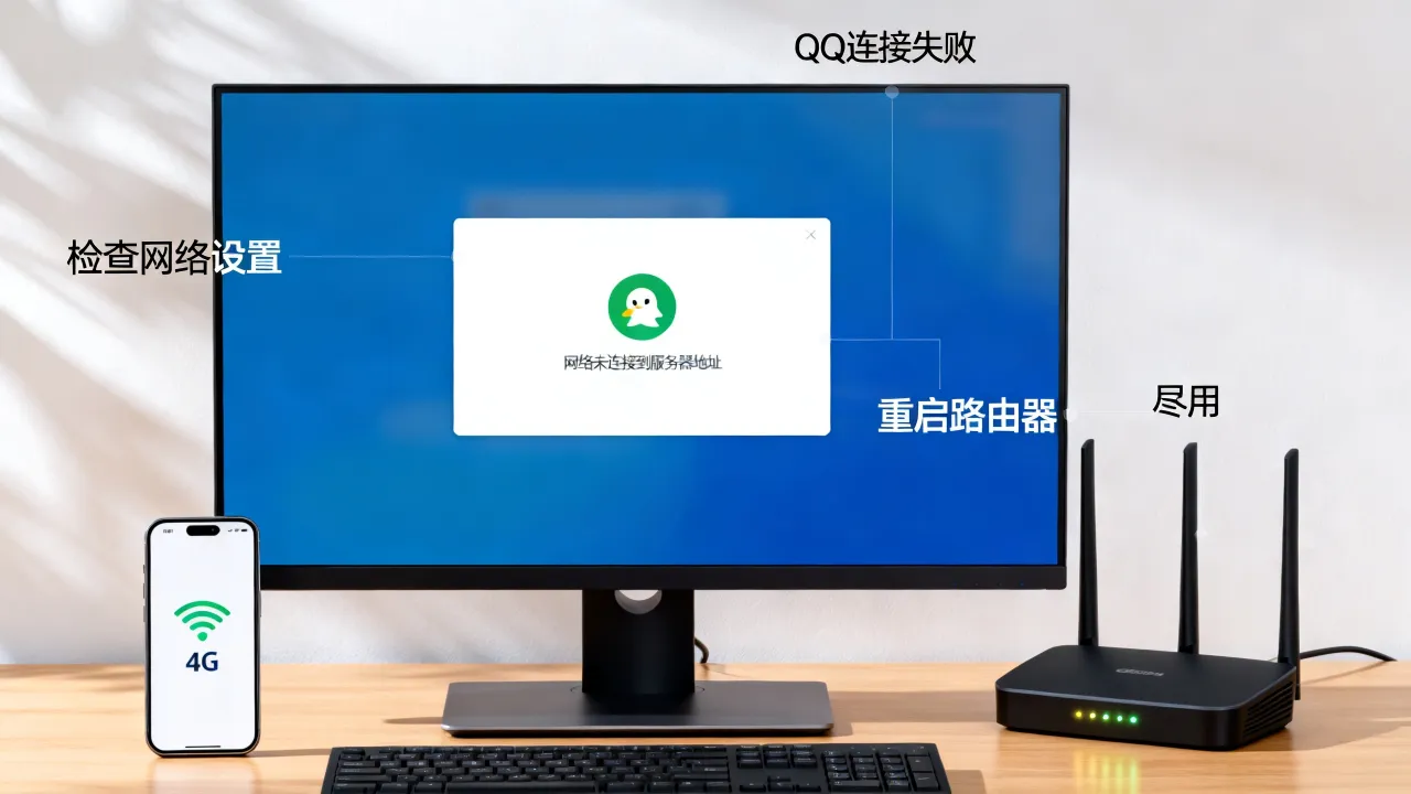 为什么qq没有显示网络连接到服务器地址，QQ连接失败怎么办