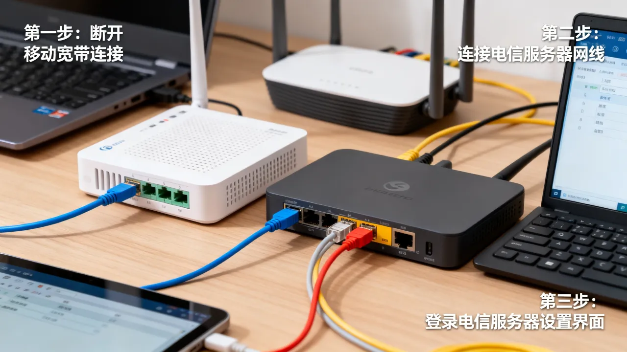移动宽带转电信服务器怎么操作，移动转电信宽带服务器怎么设置？