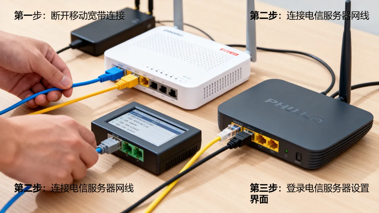 移动宽带转电信服务器怎么操作，移动转电信宽带服务器怎么设置？