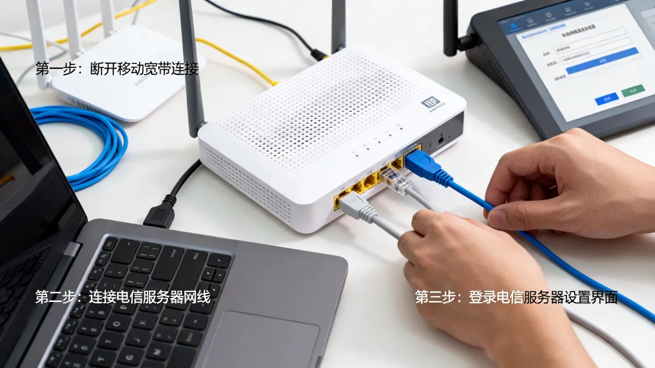 移动宽带转电信服务器怎么操作，移动转电信宽带服务器怎么设置？
