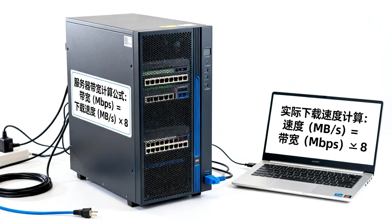 服务器网速计算公式是怎样的，怎么算服务器实际带宽和下载速度？