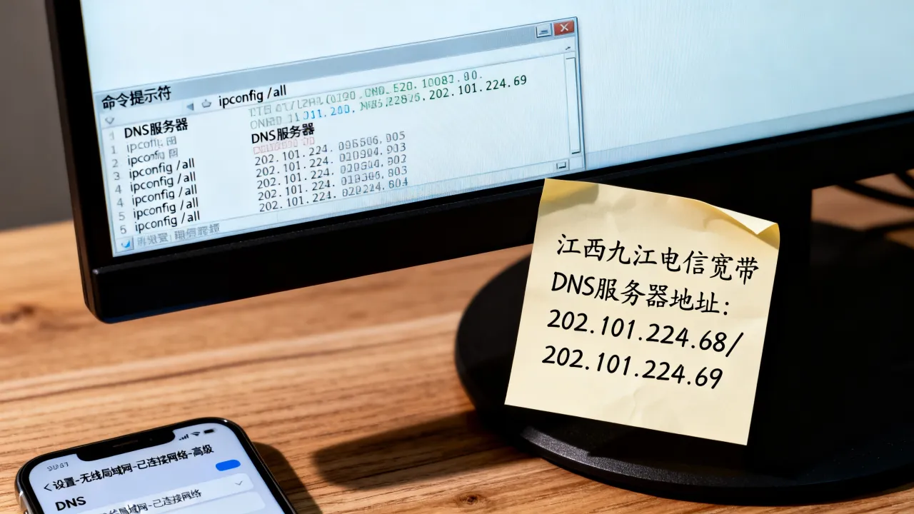 江西九江电信宽带dns服务器地址是多少？怎么查