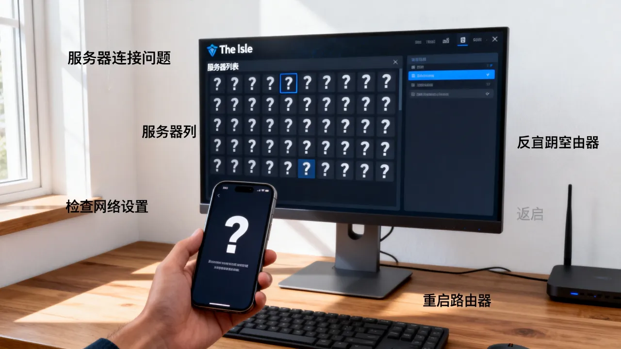 the isle找服务器为什么都是问号，怎么解决？
