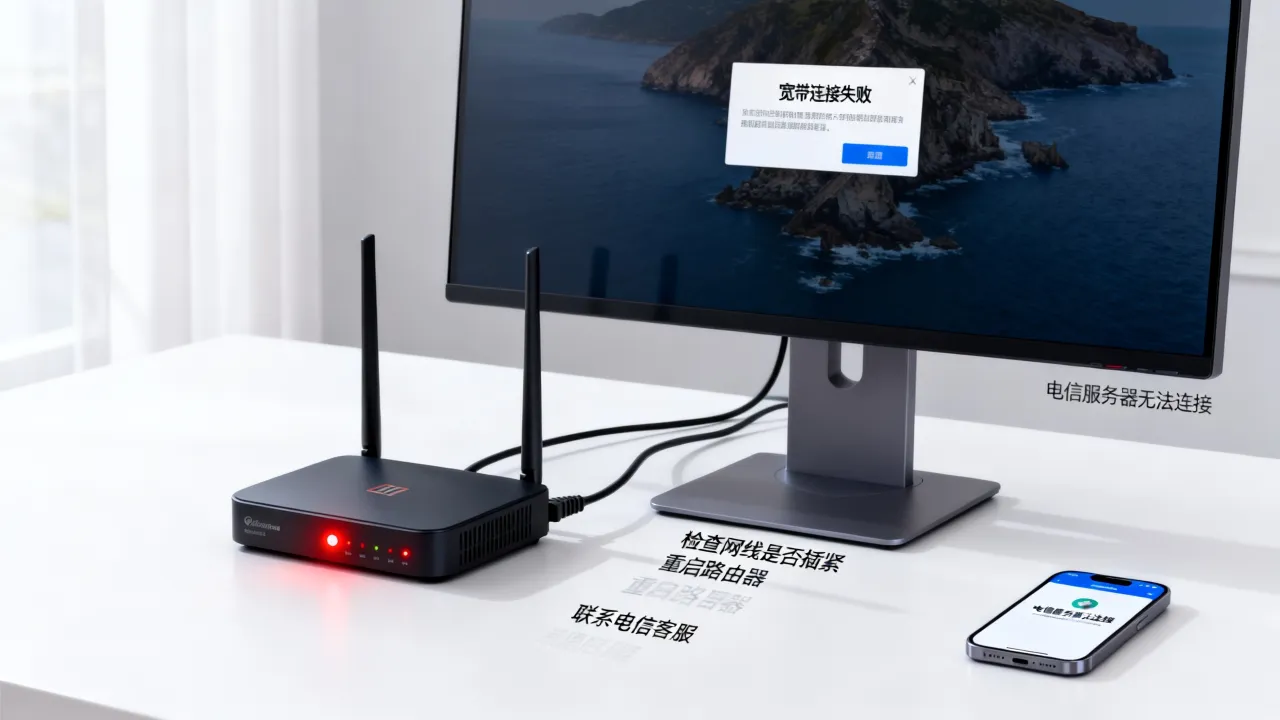 宽带到电信服务器失败连接不上是什么原因，该如何快速解决？