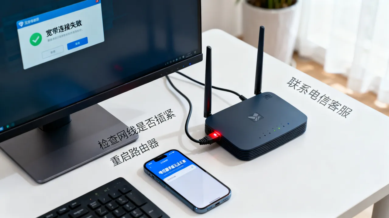 宽带到电信服务器失败连接不上是什么原因，该如何快速解决？