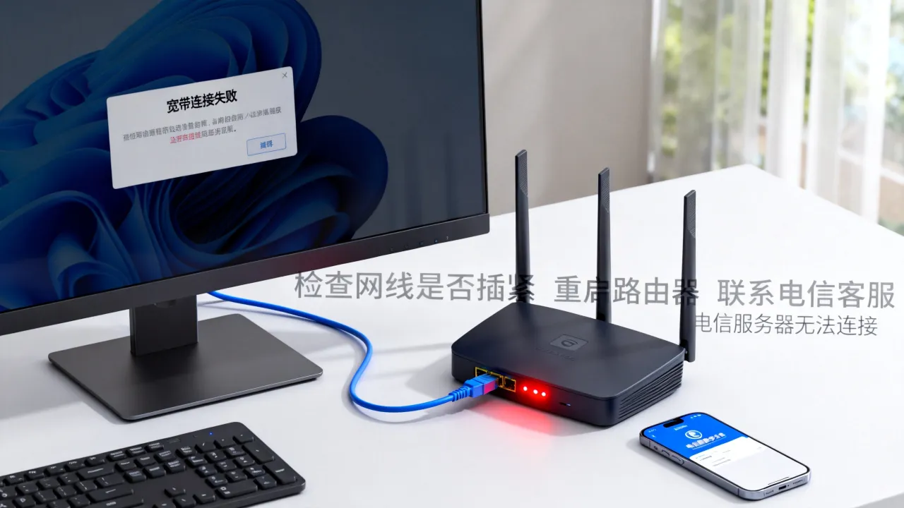宽带到电信服务器失败连接不上是什么原因，该如何快速解决？