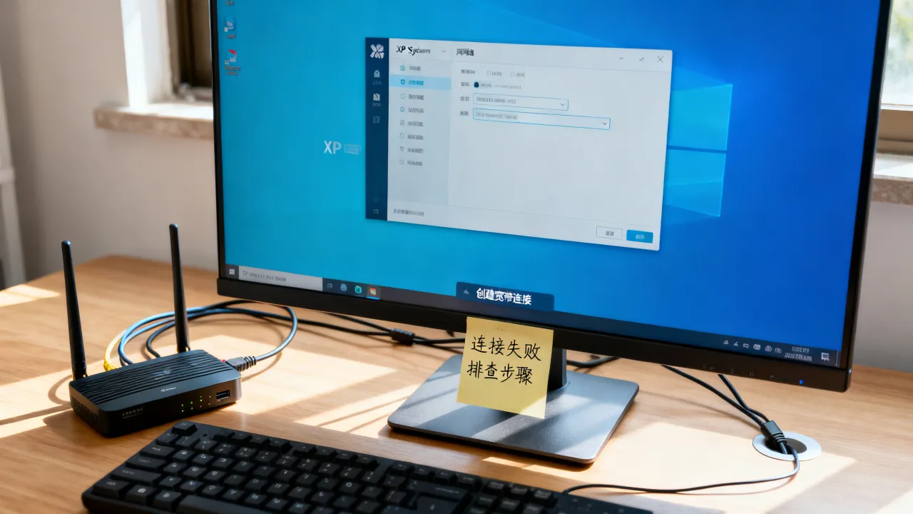 xp电脑怎么创建宽带连接服务器，连接失败怎么办？