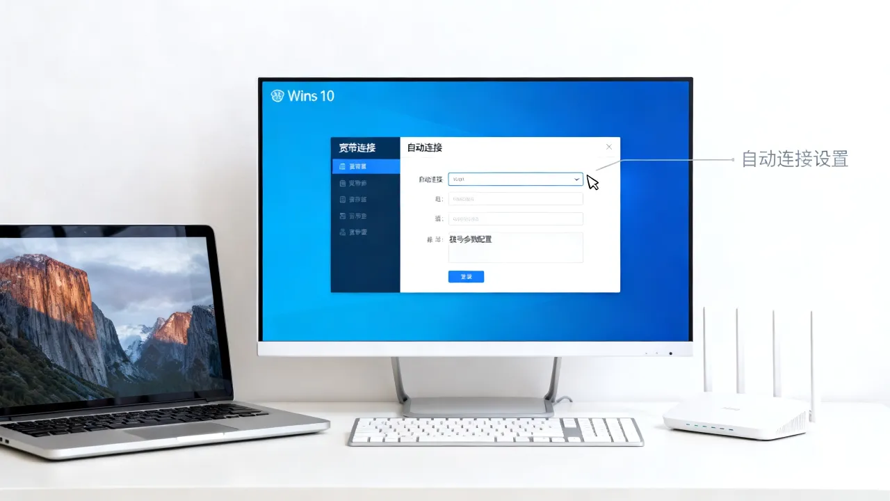 Win10宽带连接如何自动连接服务器，自动拨号怎么设置？