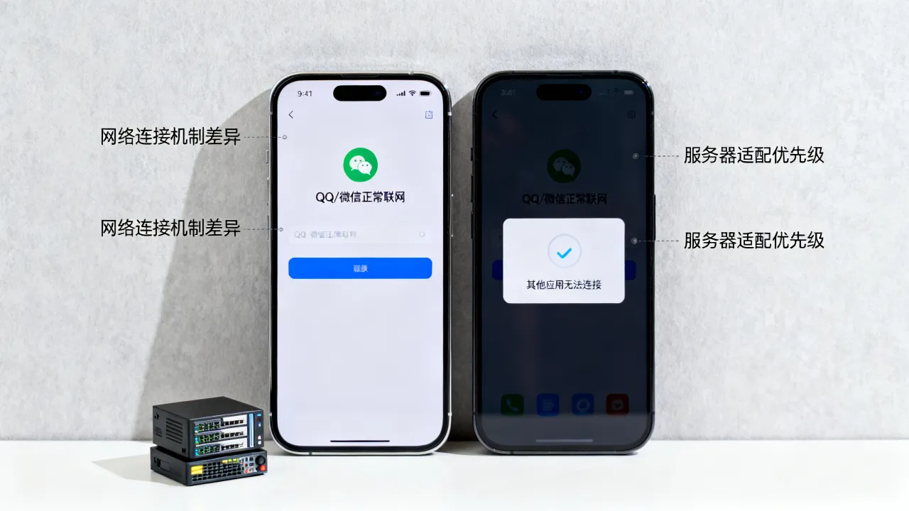 为什么就qq微信能链接网络连接服务器，为什么手机其他应用连不上网