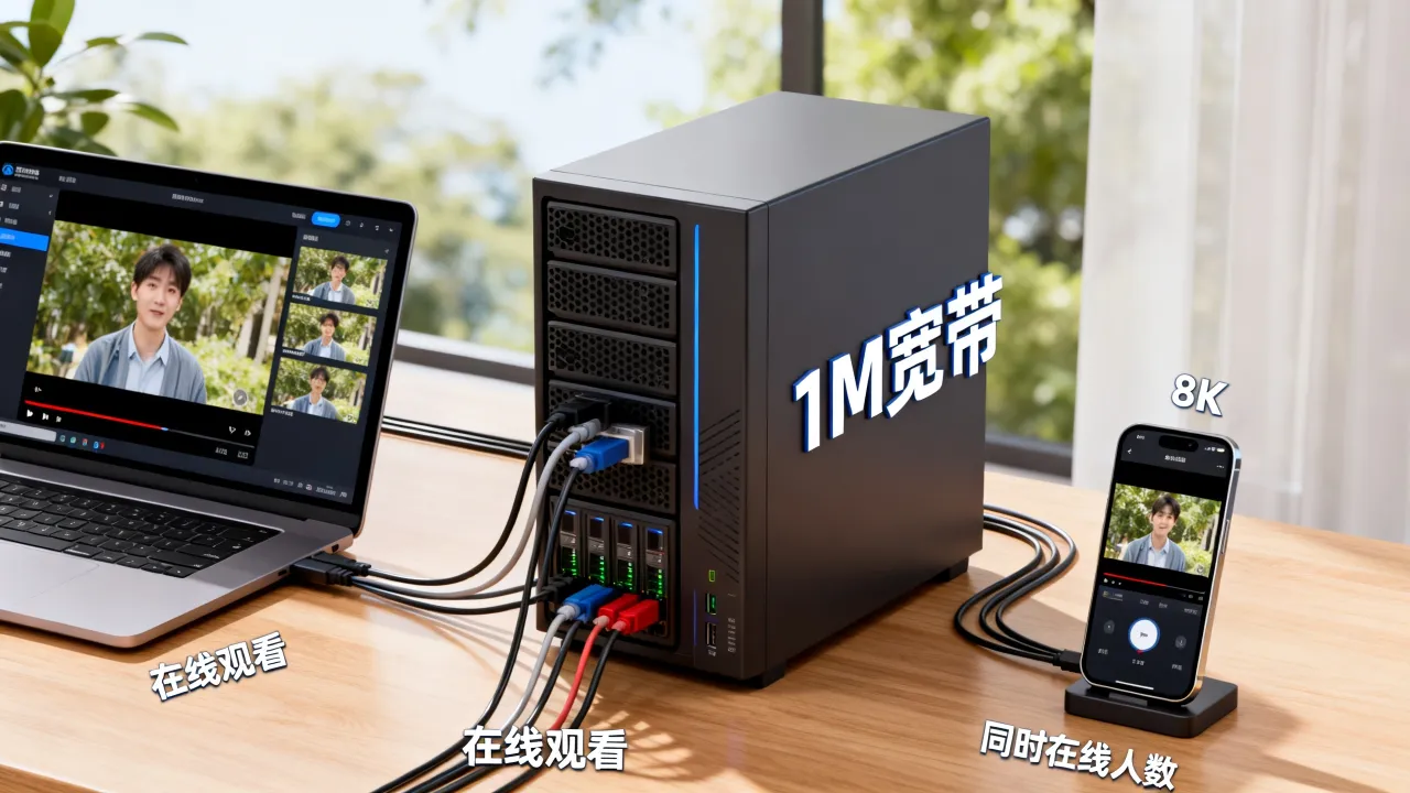 服务器1M宽带够几个人在线看视频，多少人同时在线不会卡？