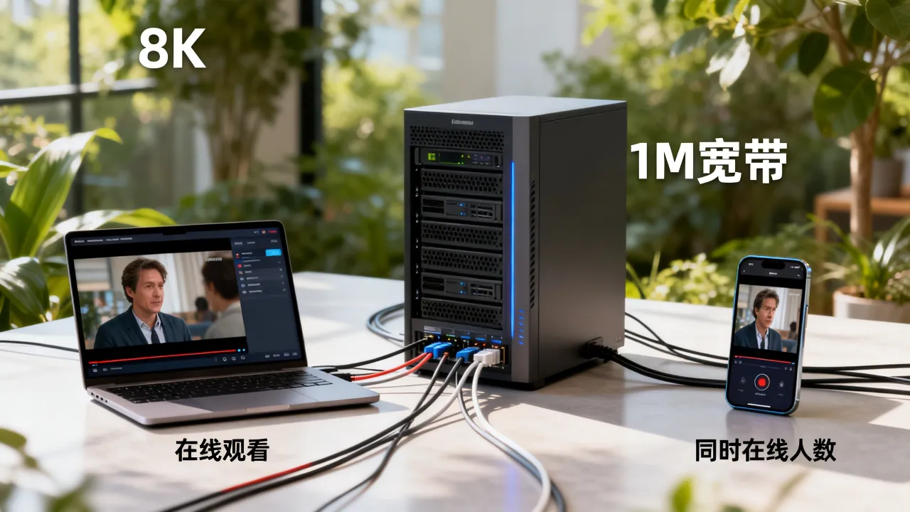 服务器1M宽带够几个人在线看视频，多少人同时在线不会卡？