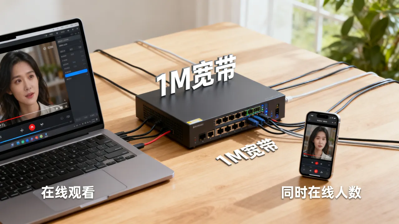 服务器1M宽带够几个人在线看视频，多少人同时在线不会卡？