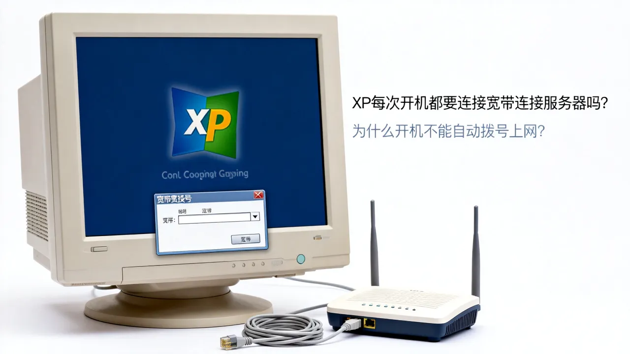 XP每次开机都要连接宽带连接服务器吗，为什么开机不能自动拨号上网？