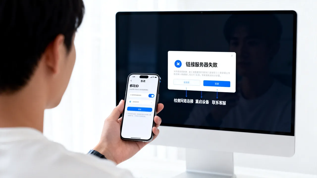 为什么修改id出现链接服务器出现问题，如何解决？