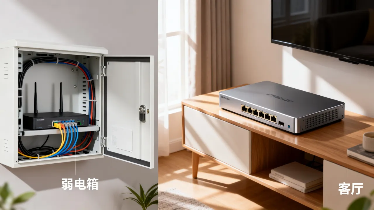 宽带服务器放哪里好，宽带服务器放弱电箱还是客厅好？
