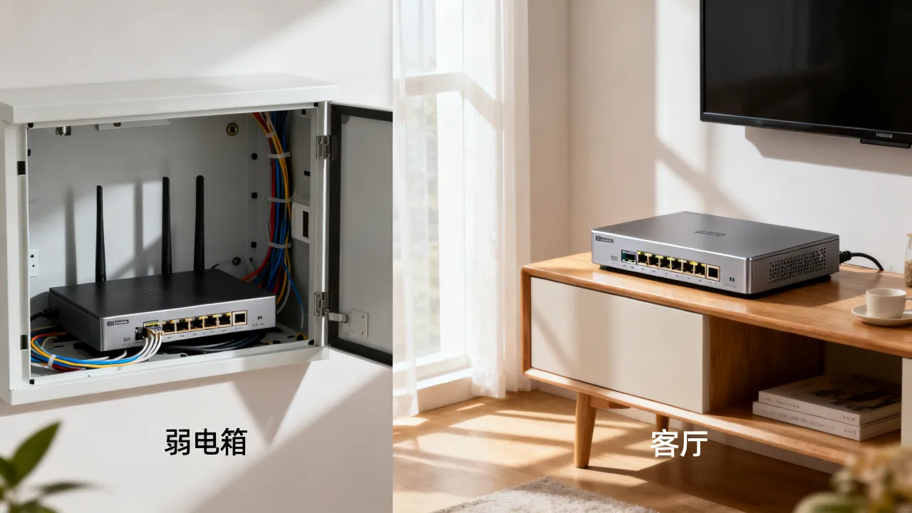 宽带服务器放哪里好，宽带服务器放弱电箱还是客厅好？