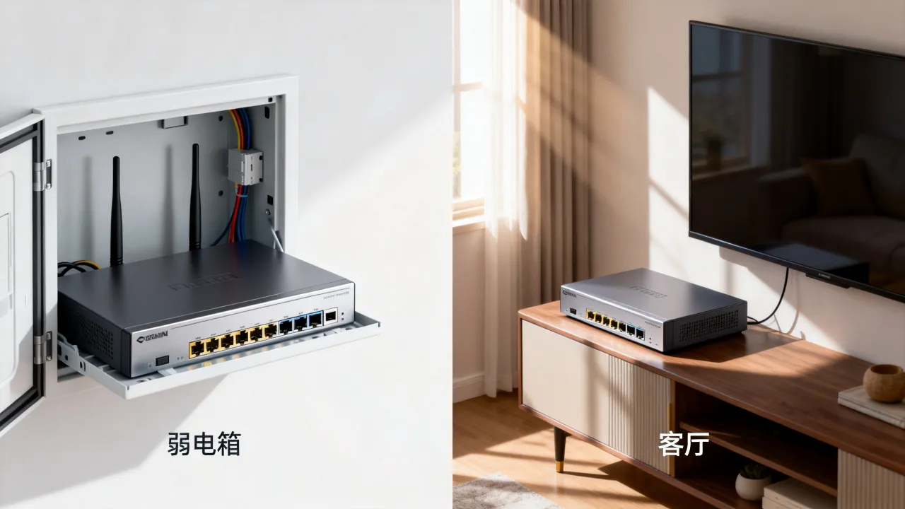 宽带服务器放哪里好，宽带服务器放弱电箱还是客厅好？