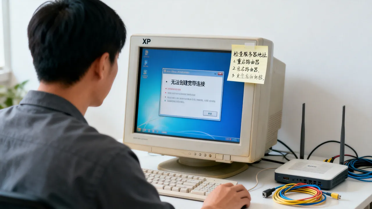 XP系统无法创建宽带连接服务器地址是什么原因，怎么解决？